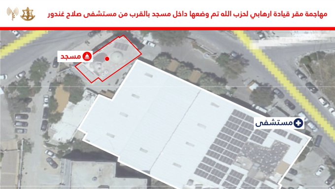 الجيش الاسرائيلي: حزب الله استخدم مسجدا بالقرب من مستشفى صلاح غندور لمهاجمتنا