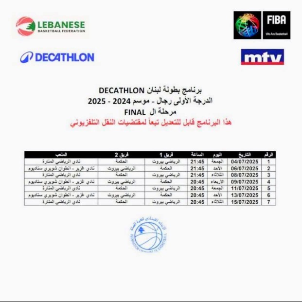 برنامج بطولة  لبنان الدرجة الأولى مرحلة الفاينل