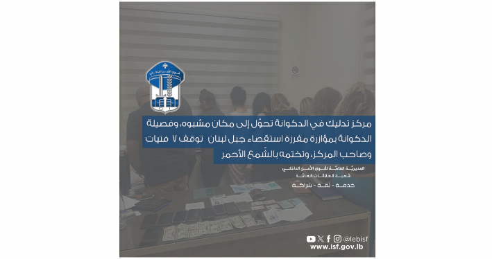 مركز تدليك في الدكوانة تحول إلى مكان مشبوه وفصيلة الدكوانة توقف صاحبه و7 فتيات وتختمه بالشّمع الأحمر