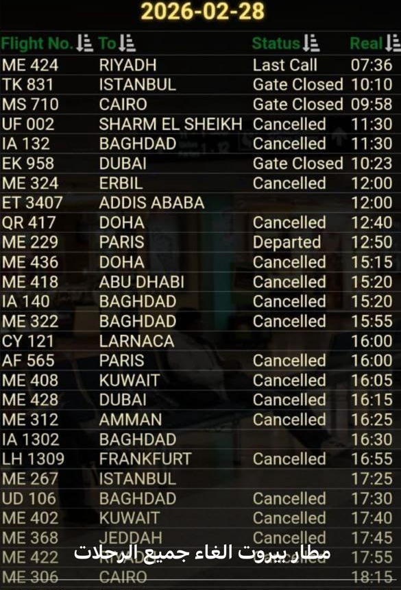 إلغاء الرحلات إلى بيروت