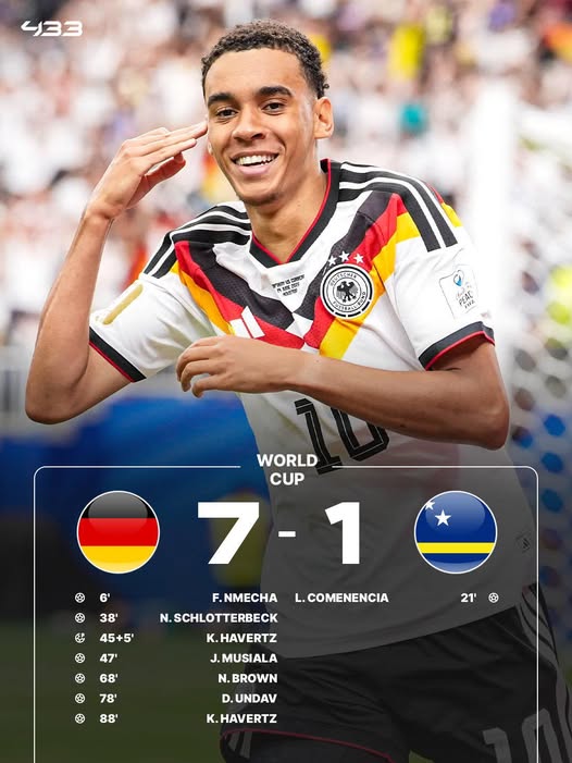 انتهت المباراة بفوز كاسح للمانشافت في افتتاح مساره بكأس العالم: ألمانيا 7-1 كوراساو